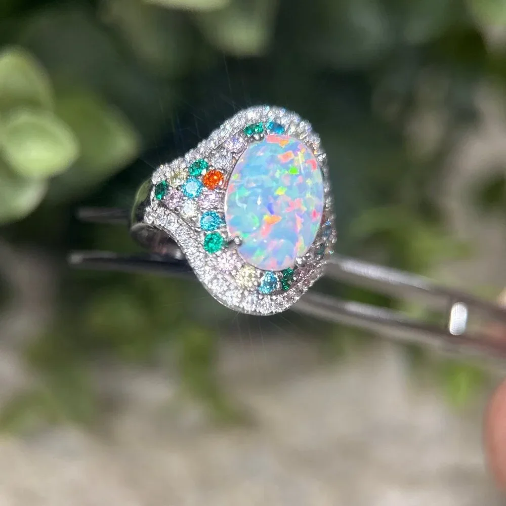 Stunning 925 Silver Opal/Multicolor Stones‎ Ring